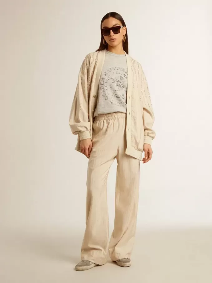 Ljusbeige joggingbyxor i silke och viskos för dam Ljusbeige joggingbyxor i silke och viskos för dam