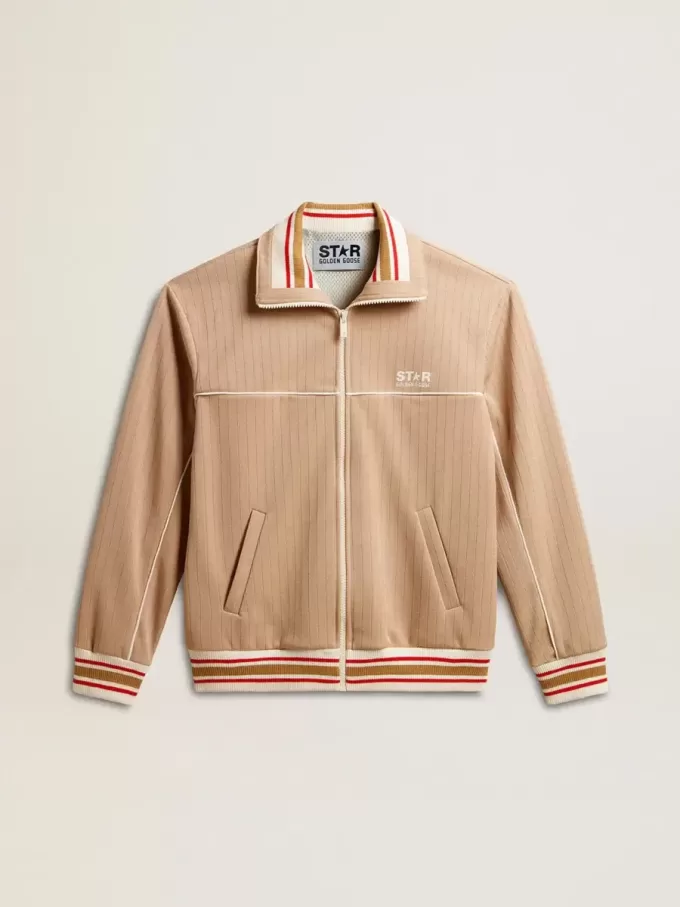 Ljusbeige sweatshirt med dragkedja och vit logotyp för herr Ljusbeige sweatshirt med dragkedja och vit logotyp för herr