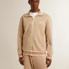 Ljusbeige sweatshirt med dragkedja och vit logotyp för herr Ljusbeige sweatshirt med dragkedja och vit logotyp för herr