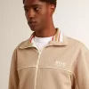 Ljusbeige sweatshirt med dragkedja och vit logotyp för herr Ljusbeige sweatshirt med dragkedja och vit logotyp för herr