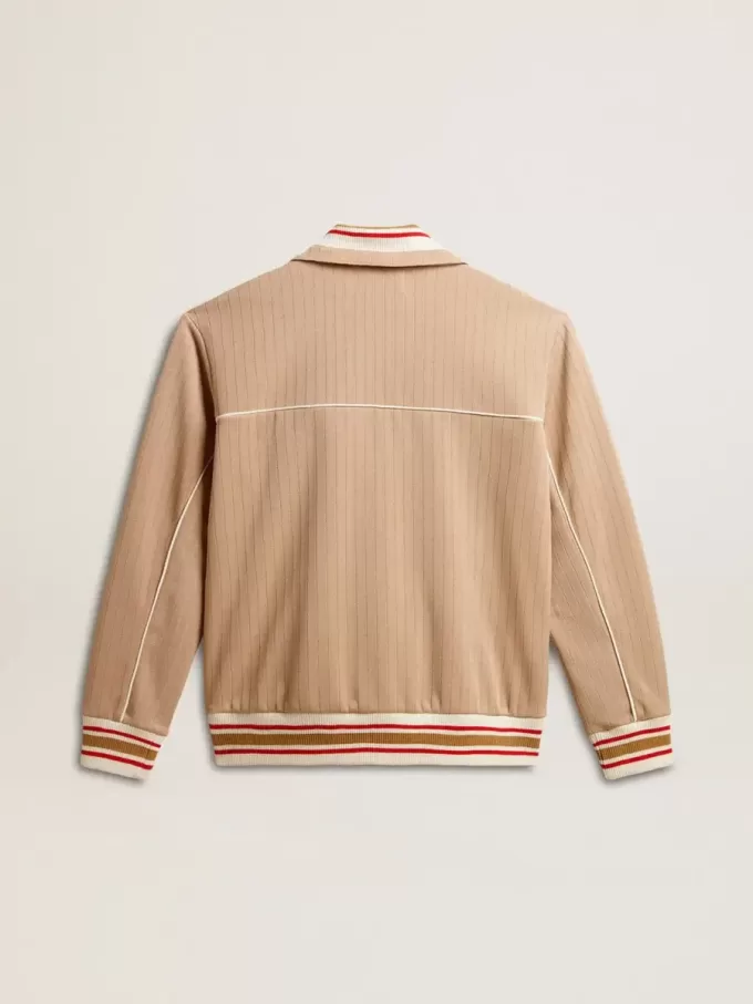 Ljusbeige sweatshirt med dragkedja och vit logotyp för herr Ljusbeige sweatshirt med dragkedja och vit logotyp för herr