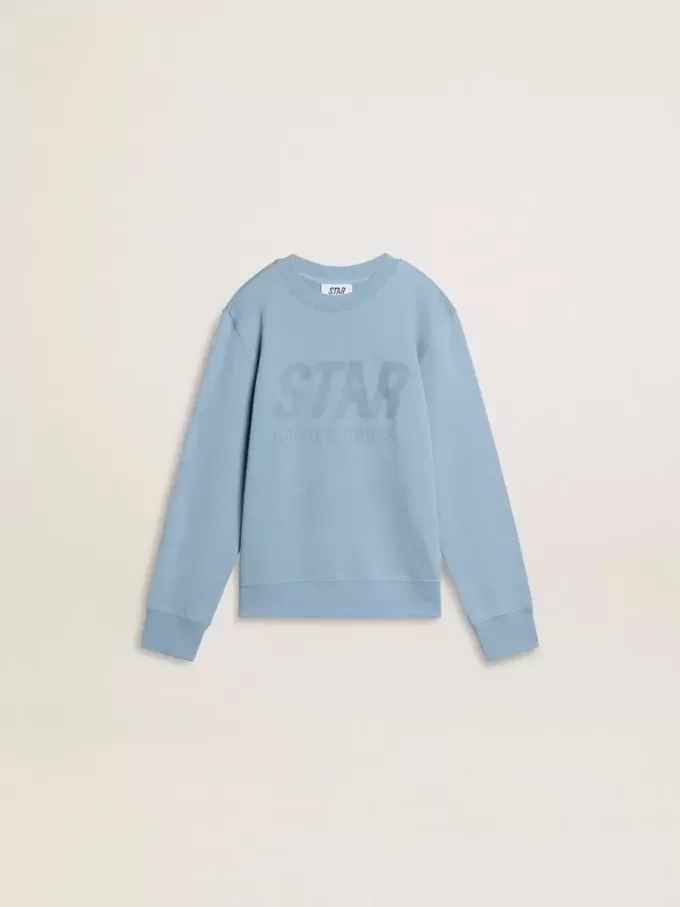 Ljusblå sweatshirt för pojkar med text på framsidan Ljusblå sweatshirt för pojkar med text på framsidan