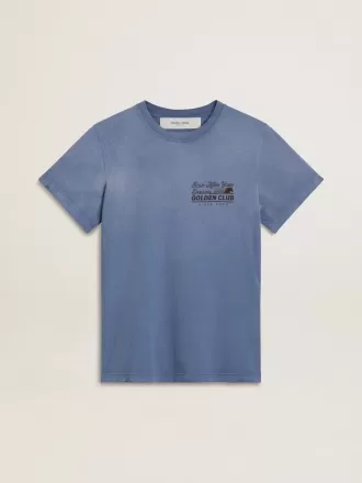 Ljusblå T-shirt för damer med tryck på bröstet