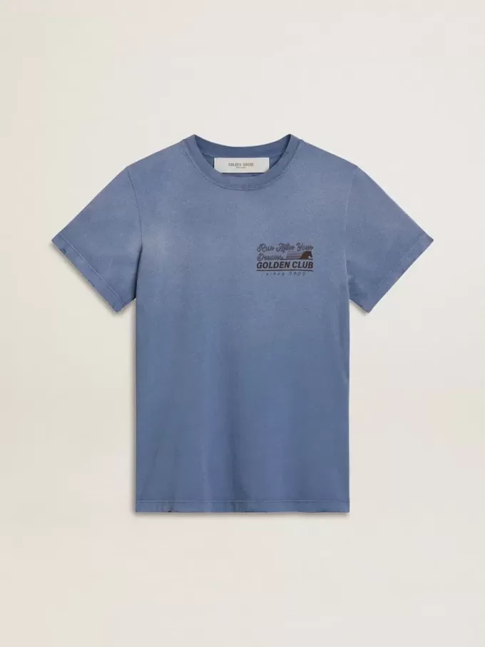 Ljusblå T-shirt för damer med tryck på bröstet Ljusblå T-shirt för damer med tryck på bröstet