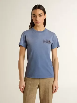 Ljusblå T-shirt för damer med tryck på bröstet