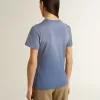 Ljusblå T-shirt för damer med tryck på bröstet Ljusblå T-shirt för damer med tryck på bröstet