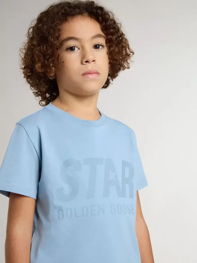 Ljusblå T-shirt med tryck för pojkar Ljusblå T-shirt med tryck för pojkar