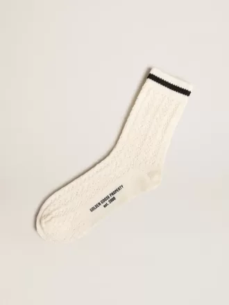 Långa ribbade strumpor i vintagevit med svart rand