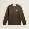 Långärmad T-shirt för herr i antracitgrå bomull med logotyp på baksidan