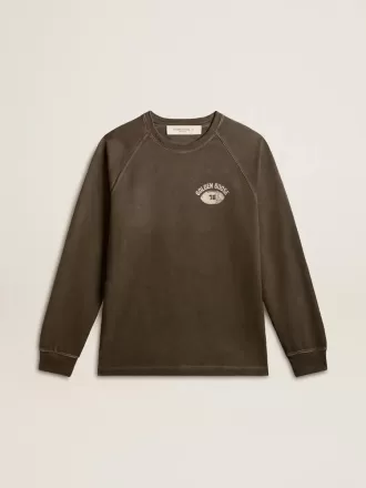 Långärmad T-shirt för herr i antracitgrå bomull med logotyp på baksidan