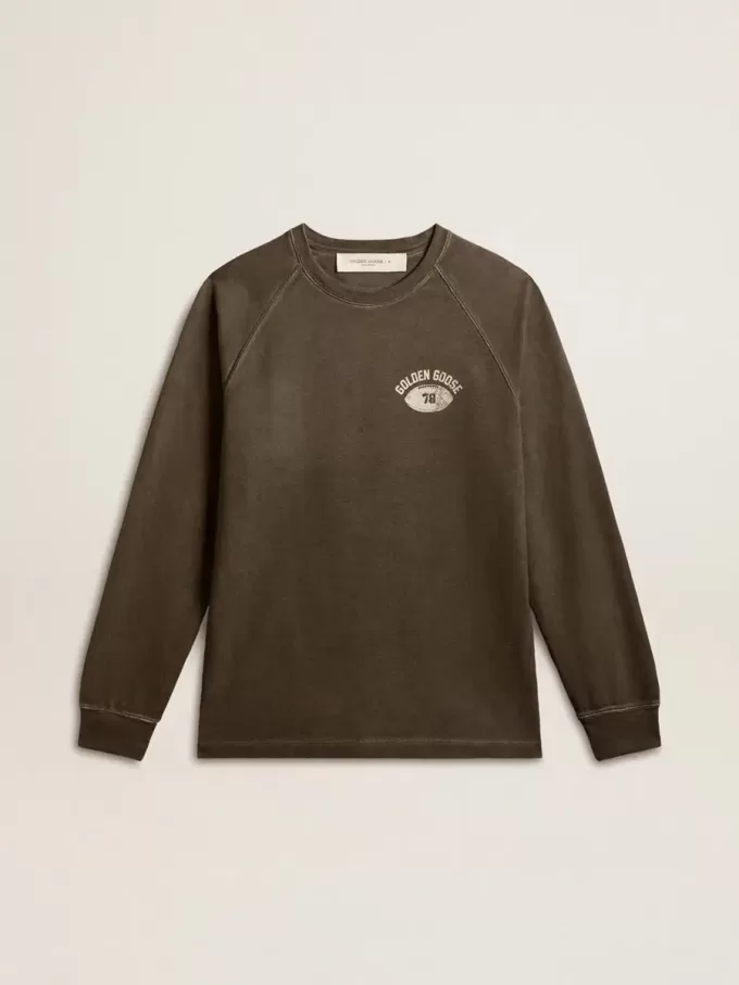Långärmad T-shirt för herr i antracitgrå bomull med logotyp på baksidan