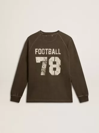 Långärmad T-shirt för herr i antracitgrå bomull med logotyp på baksidan