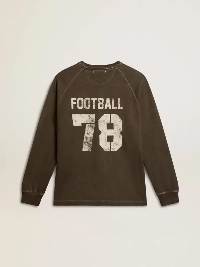 Långärmad T-shirt för herr i antracitgrå bomull med logotyp på baksidan
