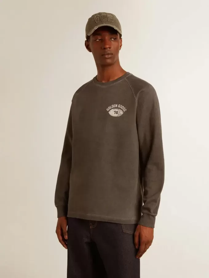 Långärmad T-shirt för herr i antracitgrå bomull med logotyp på baksidan