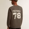 Långärmad T-shirt för herr i antracitgrå bomull med logotyp på baksidan