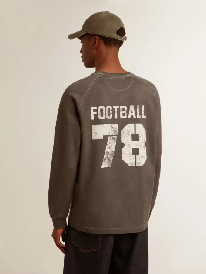 Långärmad T-shirt för herr i antracitgrå bomull med logotyp på baksidan