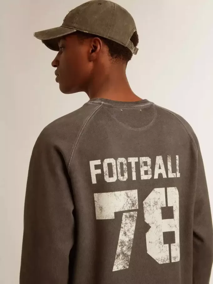 Långärmad T-shirt för herr i antracitgrå bomull med logotyp på baksidan