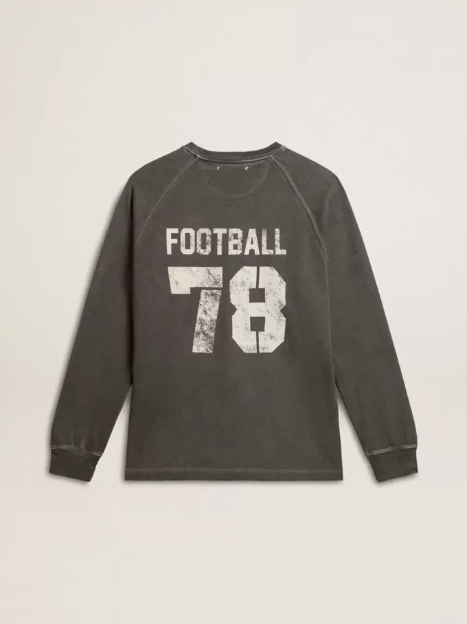 Långärmad T-shirt för herr i antracitgrå bomull med logotyp på baksidan