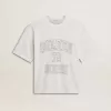 Lätt vit linne-T-shirt för damer med tryck Lätt vit linne-T-shirt för damer med tryck