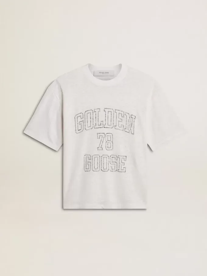 Lätt vit linne-T-shirt för damer med tryck Lätt vit linne-T-shirt för damer med tryck