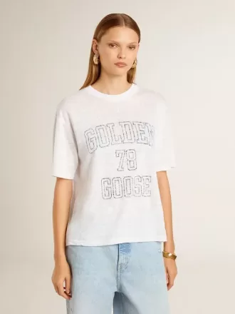 Lätt vit linne-T-shirt för damer med tryck
