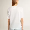 Lätt vit linne-T-shirt för damer med tryck Lätt vit linne-T-shirt för damer med tryck