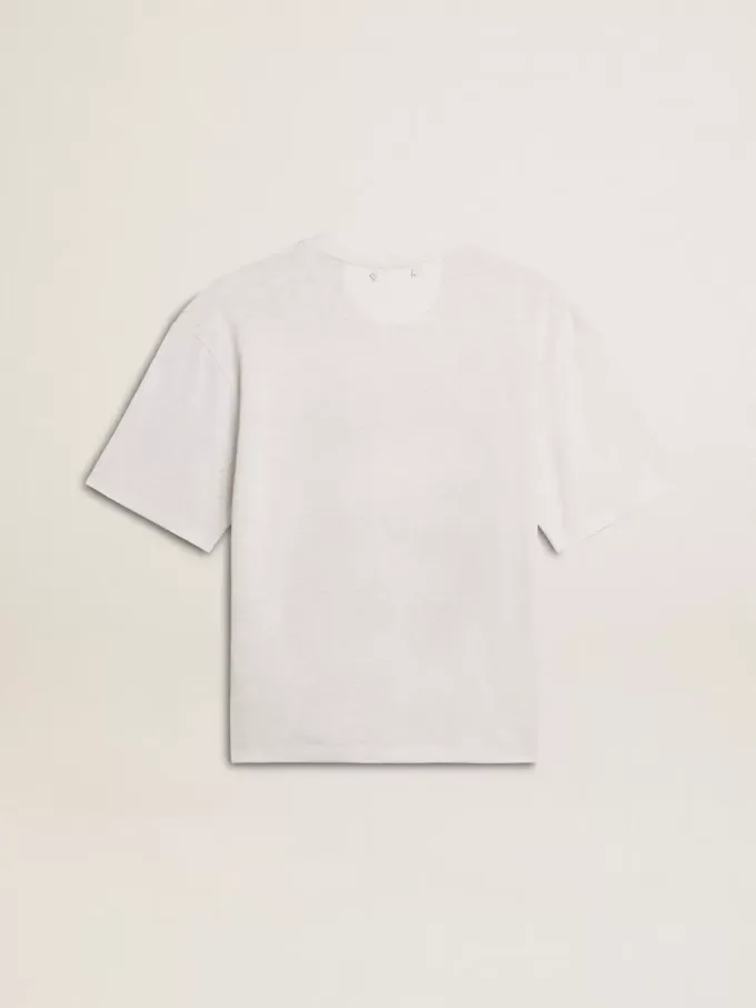 Lätt vit linne-T-shirt för damer med tryck Lätt vit linne-T-shirt för damer med tryck