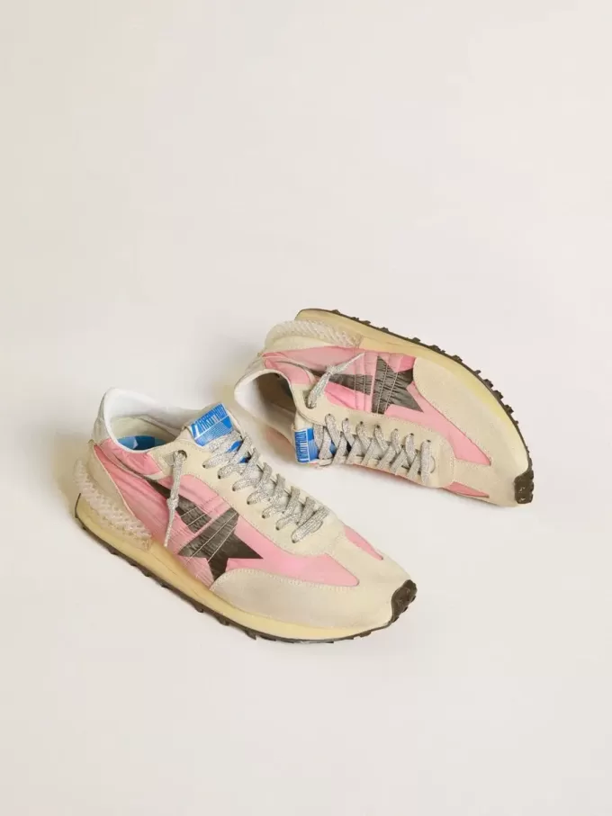 Marathon för damer i rosa nylon och beige mocka med svart tryckt stjärna