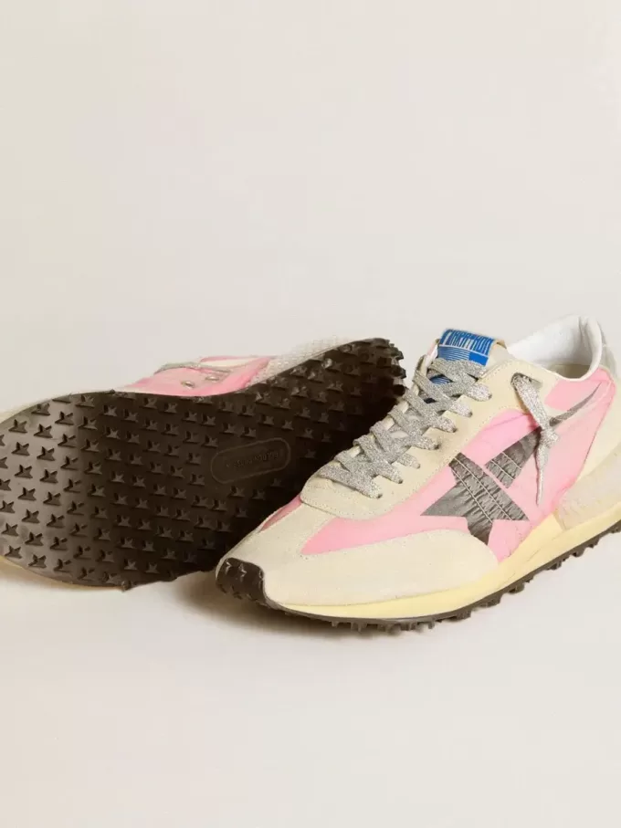 Marathon för damer i rosa nylon och beige mocka med svart tryckt stjärna
