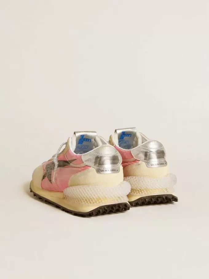 Marathon för damer i rosa nylon och beige mocka med svart tryckt stjärna