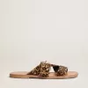Margaret platta sandaler för dam i ponnyhud med leopardmönster