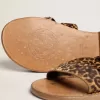 Margaret platta sandaler för dam i ponnyhud med leopardmönster