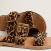 Margaret platta sandaler för dam i ponnyhud med leopardmönster