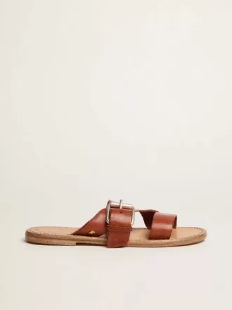 Margaret platta sandaler i resinbelagt läder