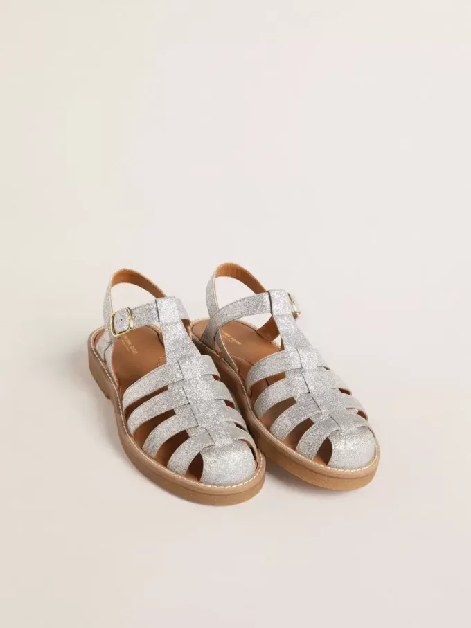 Maxime Junior sandaler i silver med mikroglitter