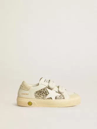 May School Young i glitter med läderstjärna och mockafläns på hälen