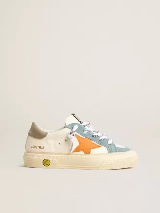 May Teen i nappa med orange läderstjärna och blå mockainsatser