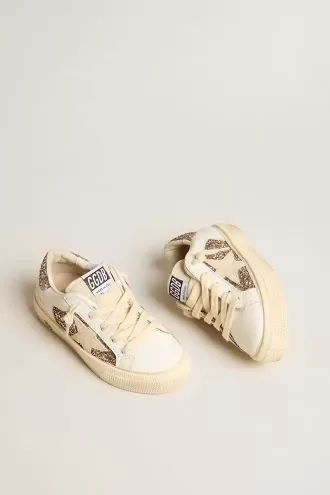May Teen i vitt läder och roséguldglitter med beige mockastjärna