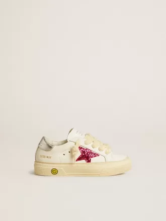 May Teen med fuchsia glitterstjärna och laminerad läderhälflik