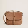 Medium Sally Bag i askfärgat mocka med kontrasterande spänne och axelrem Medium Sally Bag i askfärgat mocka med kontrasterande spänne och axelrem