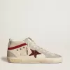 Mid Star för dam i läder med glitterstjärna och röd nubuck-detalj Mid Star för dam i läder med glitterstjärna och röd nubuck-detalj
