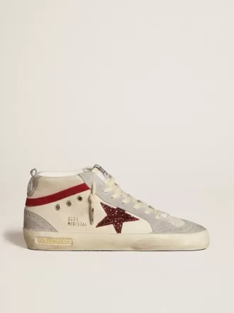 Mid Star för dam i läder med glitterstjärna och röd nubuck-detalj