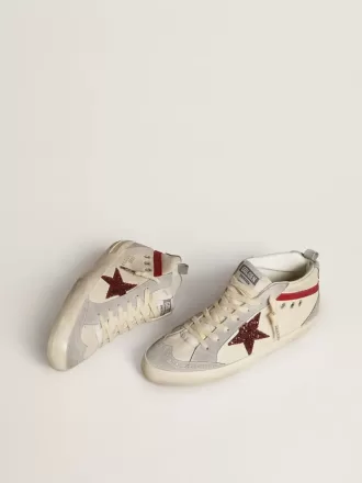 Mid Star för dam i läder med glitterstjärna och röd nubuck-detalj