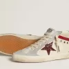 Mid Star för dam i läder med glitterstjärna och röd nubuck-detalj Mid Star för dam i läder med glitterstjärna och röd nubuck-detalj