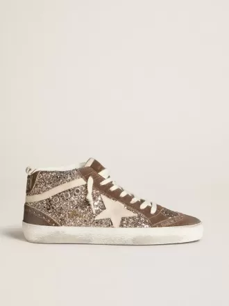 Mid Star för damer i glitter med pärlemorskimrande stjärna i mocka och insatser i brun mocka
