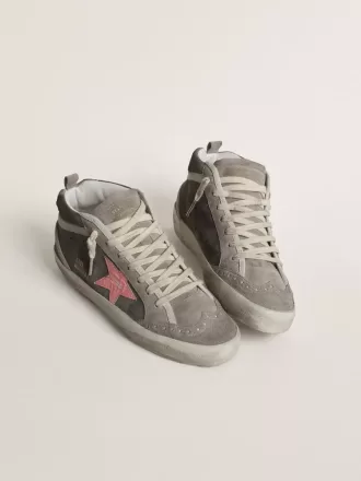 Mid Star för damer i grå mocka med rosa laminerad läderstjärna