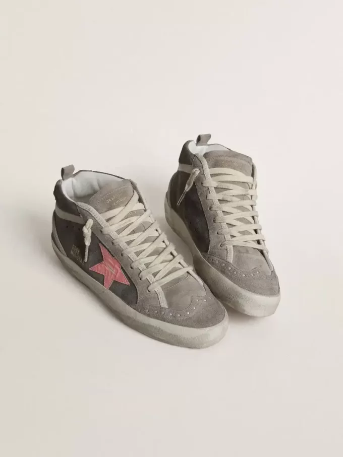 Mid Star för damer i grå mocka med rosa laminerad läderstjärna
