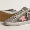 Mid Star för damer i grå mocka med rosa laminerad läderstjärna