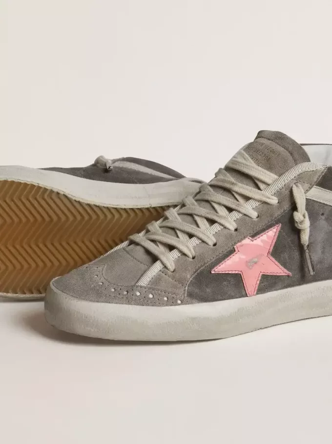 Mid Star för damer i grå mocka med rosa laminerad läderstjärna