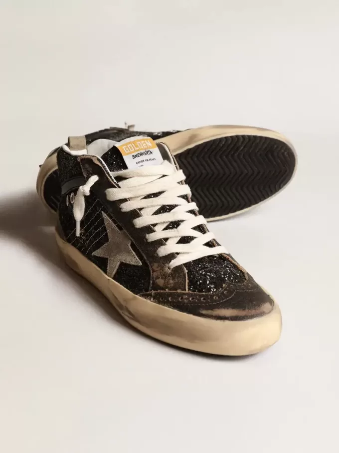 Mid Star för damer i svart glitter med duvgrå mockastjärna och hälflik